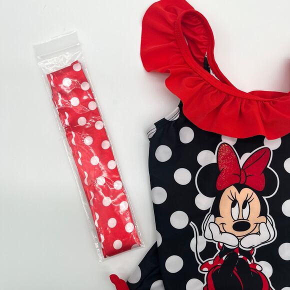 DISNEY Minnie Mouse 4T Girl's One Piece Swimsuit + Hair Ribbon - Picture 5 of 6